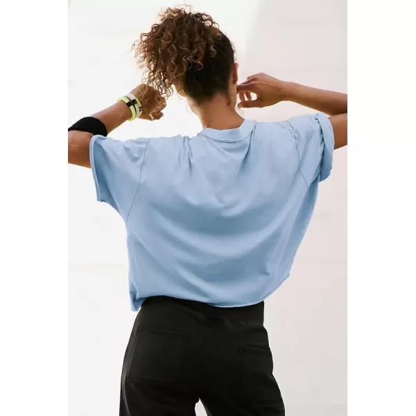 imageATHMILE Womens Oversized TShirts Short Sleeve Workout Crop Tops Casual Drop Shoulder Boxy Roll Hem Basic Loose TeesSkyblue