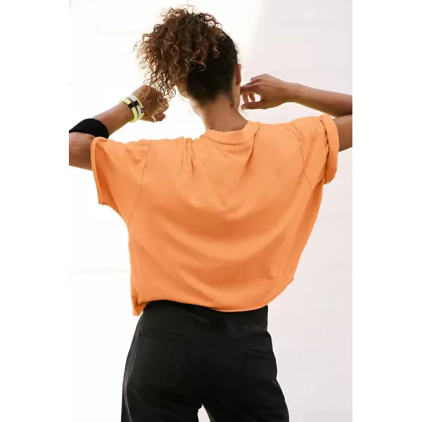 imageATHMILE Womens Oversized TShirts Short Sleeve Workout Crop Tops Casual Drop Shoulder Boxy Roll Hem Basic Loose TeesOrange