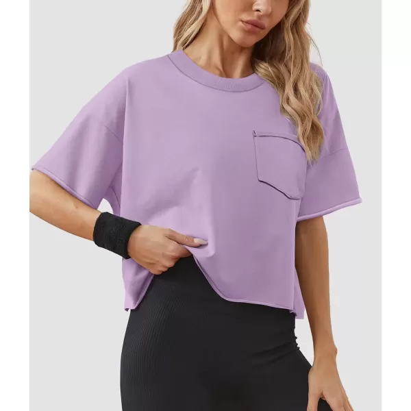 imageATHMILE Womens Oversized TShirts Short Sleeve Workout Crop Tops Casual Drop Shoulder Boxy Roll Hem Basic Loose TeesPurple