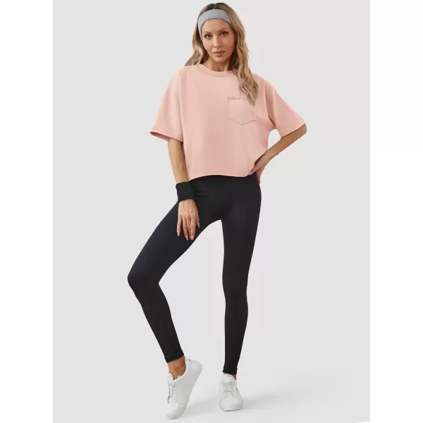 imageATHMILE Womens Oversized TShirts Short Sleeve Workout Crop Tops Casual Drop Shoulder Boxy Roll Hem Basic Loose TeesLightpink