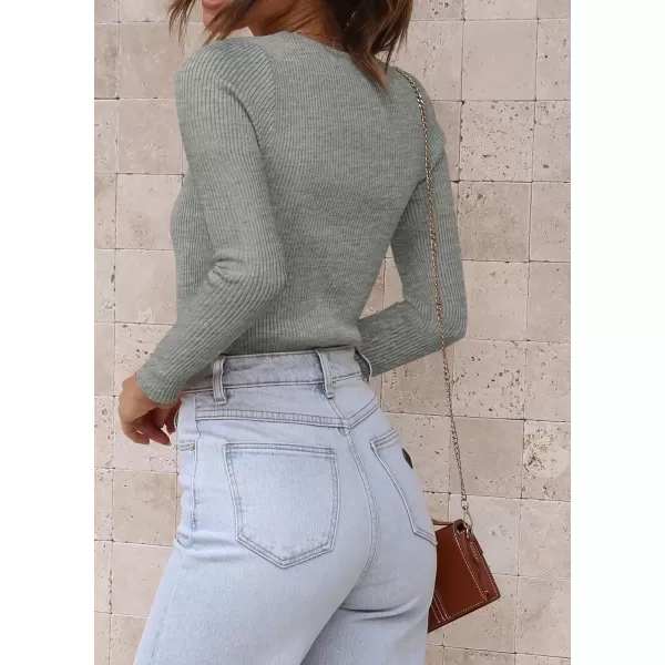 imageATHMILE Womens Ribbed Knit T Shirt Casual Crewneck Tops Short SleeveLong Sleeve Sweaters Slim Fit Basic TeesGrey