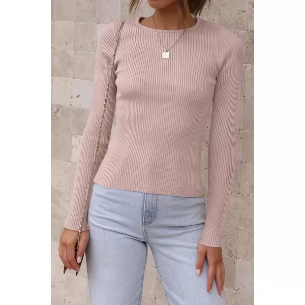 imageATHMILE Womens Ribbed Knit T Shirt Casual Crewneck Tops Short SleeveLong Sleeve Sweaters Slim Fit Basic TeesPink