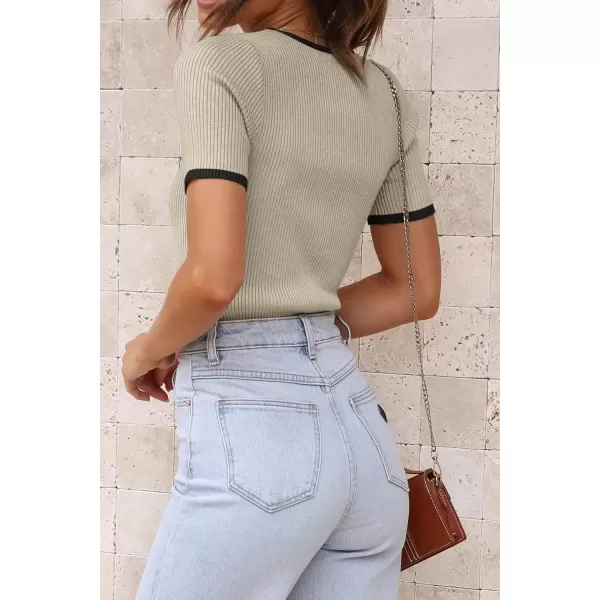 imageATHMILE Womens Ribbed Knit T Shirt Casual Crewneck Tops Short SleeveLong Sleeve Sweaters Slim Fit Basic TeesAlmondblackshort Sleeve