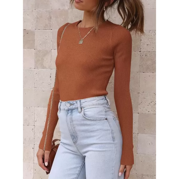 imageATHMILE Womens Ribbed Knit T Shirt Casual Crewneck Tops Short SleeveLong Sleeve Sweaters Slim Fit Basic TeesOrange