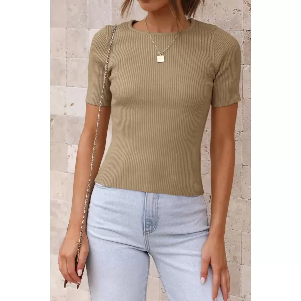 imageATHMILE Womens Ribbed Knit T Shirt Casual Crewneck Tops Short SleeveLong Sleeve Sweaters Slim Fit Basic TeesToffeeshort Sleeve