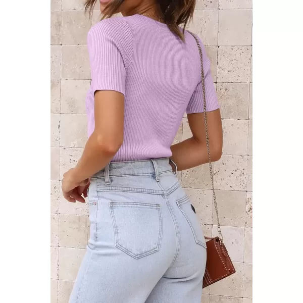 imageATHMILE Womens Ribbed Knit T Shirt Casual Crewneck Tops Short SleeveLong Sleeve Sweaters Slim Fit Basic TeesPurpleshort Sleeve