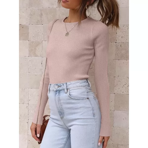 imageATHMILE Womens Ribbed Knit T Shirt Casual Crewneck Tops Short SleeveLong Sleeve Sweaters Slim Fit Basic TeesPink