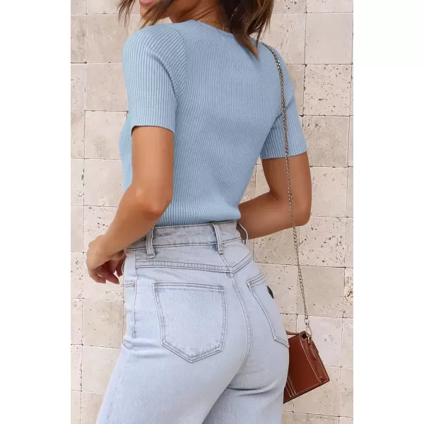 imageATHMILE Womens Ribbed Knit T Shirt Casual Crewneck Tops Short SleeveLong Sleeve Sweaters Slim Fit Basic TeesSkyblueshort Sleeve
