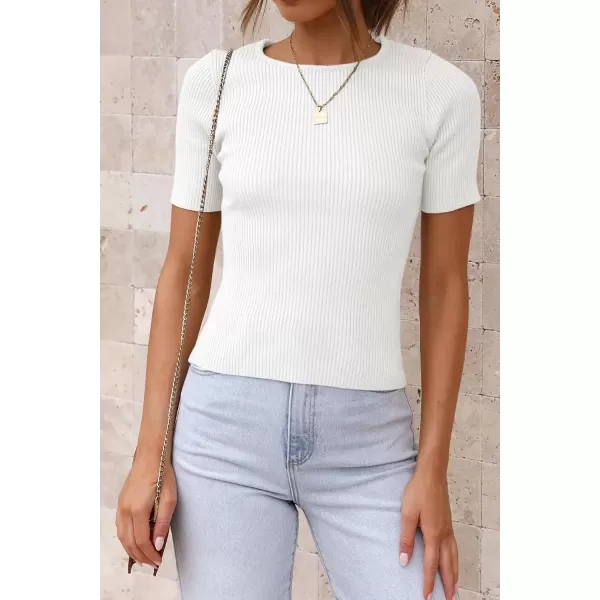 imageATHMILE Womens Ribbed Knit T Shirt Casual Crewneck Tops Short SleeveLong Sleeve Sweaters Slim Fit Basic TeesWhiteshort Sleeve