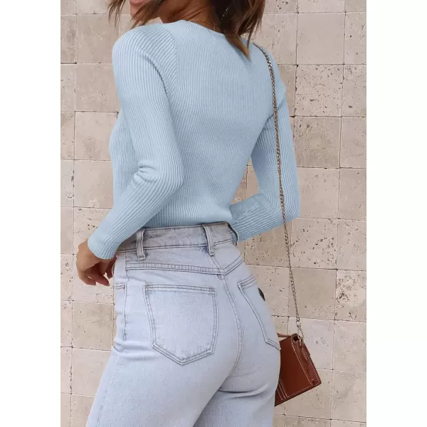 imageATHMILE Womens Ribbed Knit T Shirt Casual Crewneck Tops Short SleeveLong Sleeve Sweaters Slim Fit Basic TeesLight Blue