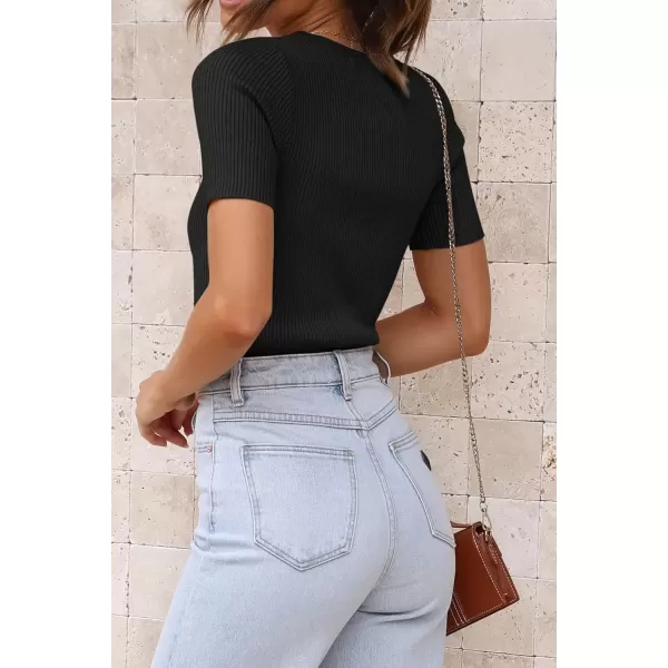 imageATHMILE Womens Ribbed Knit T Shirt Casual Crewneck Tops Short SleeveLong Sleeve Sweaters Slim Fit Basic TeesBlackshort Sleeve