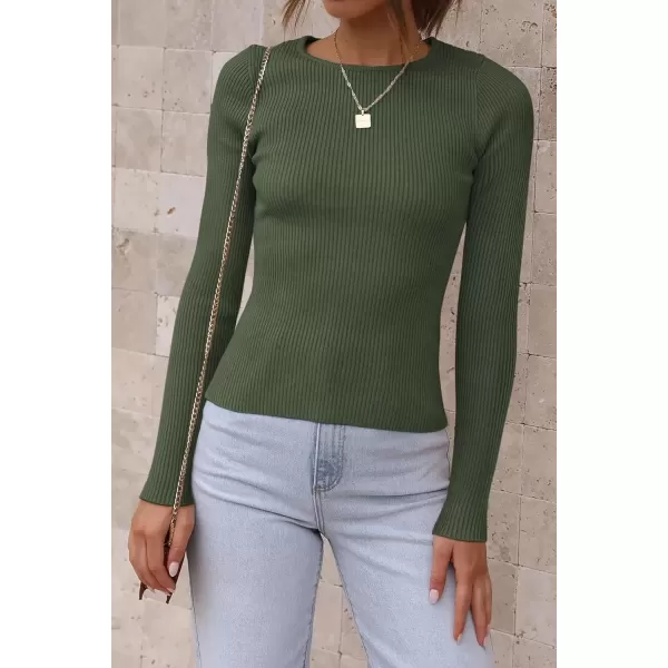 imageATHMILE Womens Ribbed Knit T Shirt Casual Crewneck Tops Short SleeveLong Sleeve Sweaters Slim Fit Basic TeesArmy Green