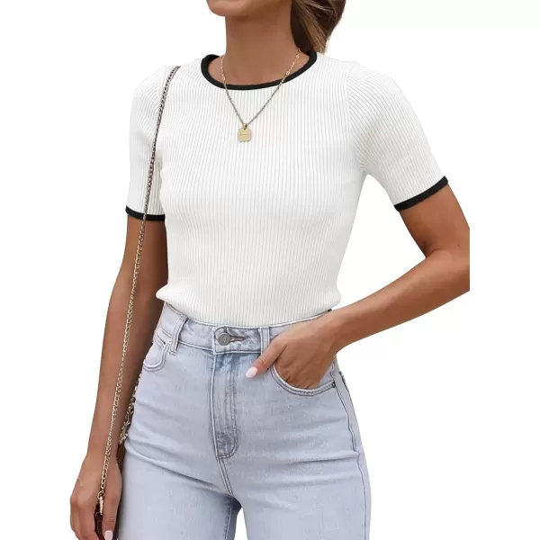 imageATHMILE Womens Ribbed Knit T Shirt Casual Crewneck Tops Short SleeveLong Sleeve Sweaters Slim Fit Basic TeesWhiteblackshort Sleeve