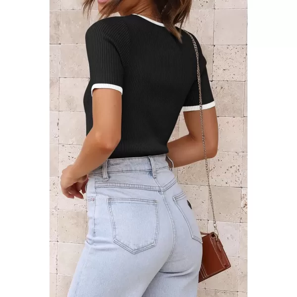 imageATHMILE Womens Ribbed Knit T Shirt Casual Crewneck Tops Short SleeveLong Sleeve Sweaters Slim Fit Basic TeesBlackwhiteshort Sleeve