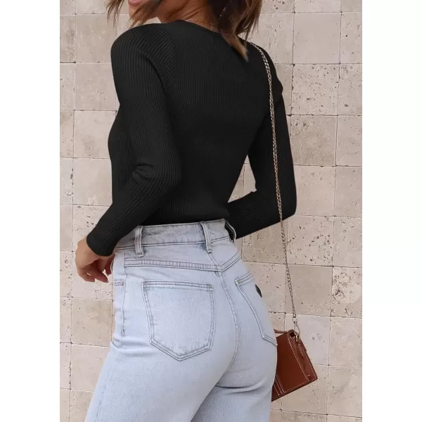 imageATHMILE Womens Ribbed Knit T Shirt Casual Crewneck Tops Short SleeveLong Sleeve Sweaters Slim Fit Basic TeesBlack