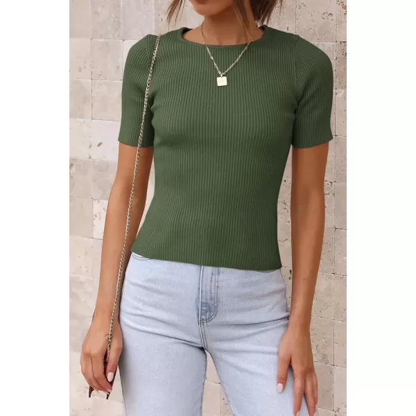 imageATHMILE Womens Ribbed Knit T Shirt Casual Crewneck Tops Short SleeveLong Sleeve Sweaters Slim Fit Basic TeesAmygreenshort Sleeve