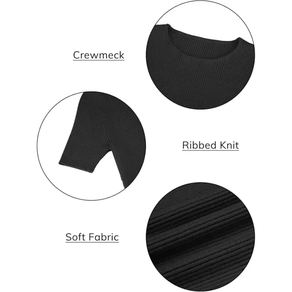 imageATHMILE Womens Ribbed Knit T Shirt Casual Crewneck Tops Short SleeveLong Sleeve Sweaters Slim Fit Basic TeesBlackshort Sleeve