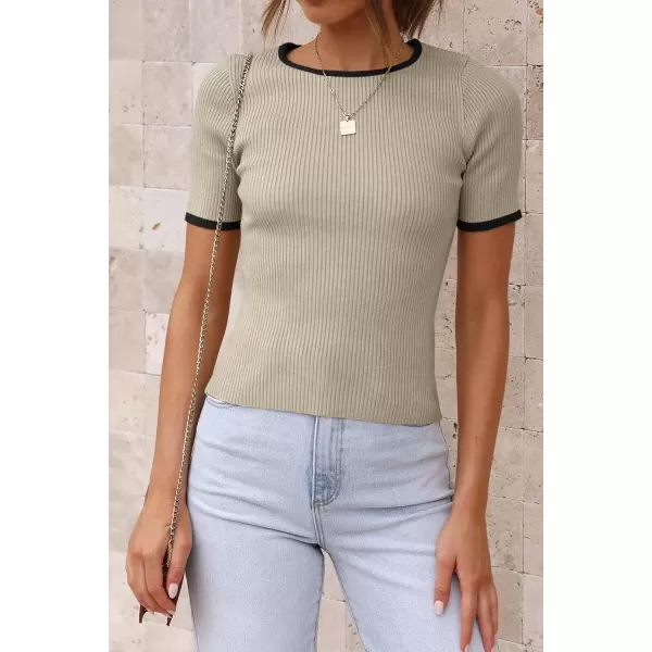 imageATHMILE Womens Ribbed Knit T Shirt Casual Crewneck Tops Short SleeveLong Sleeve Sweaters Slim Fit Basic TeesAlmondblackshort Sleeve