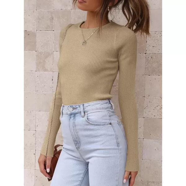 imageATHMILE Womens Ribbed Knit T Shirt Casual Crewneck Tops Short SleeveLong Sleeve Sweaters Slim Fit Basic TeesToffee