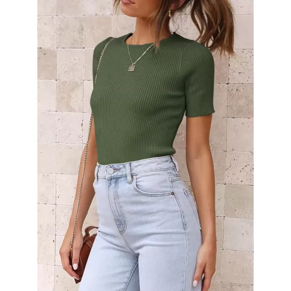 imageATHMILE Womens Ribbed Knit T Shirt Casual Crewneck Tops Short SleeveLong Sleeve Sweaters Slim Fit Basic TeesAmygreenshort Sleeve