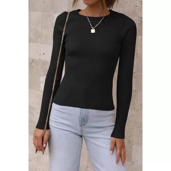 imageATHMILE Womens Ribbed Knit T Shirt Casual Crewneck Tops Short SleeveLong Sleeve Sweaters Slim Fit Basic TeesBlack