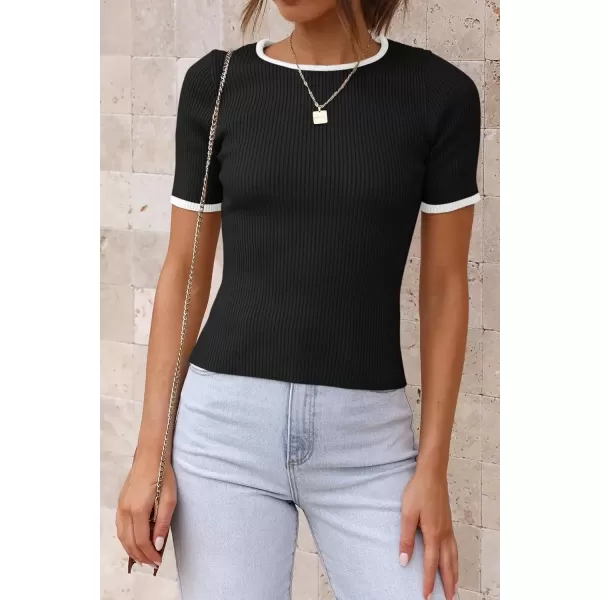 imageATHMILE Womens Ribbed Knit T Shirt Casual Crewneck Tops Short SleeveLong Sleeve Sweaters Slim Fit Basic TeesBlackwhiteshort Sleeve