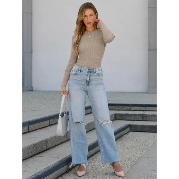 imageATHMILE Womens Ribbed Knit T Shirt Casual Crewneck Tops Short SleeveLong Sleeve Sweaters Slim Fit Basic TeesLight Coffee