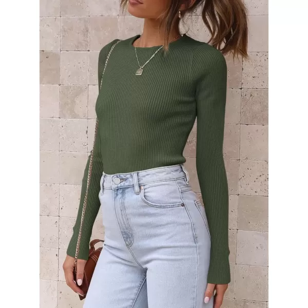 imageATHMILE Womens Ribbed Knit T Shirt Casual Crewneck Tops Short SleeveLong Sleeve Sweaters Slim Fit Basic TeesArmy Green