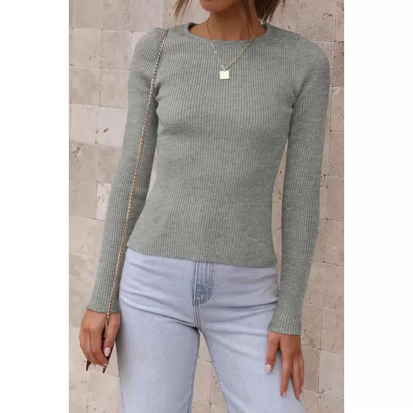 imageATHMILE Womens Ribbed Knit T Shirt Casual Crewneck Tops Short SleeveLong Sleeve Sweaters Slim Fit Basic TeesGrey