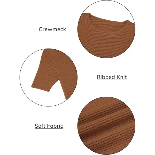 imageATHMILE Womens Ribbed Knit T Shirt Casual Crewneck Tops Short SleeveLong Sleeve Sweaters Slim Fit Basic TeesBrownshort Sleeve
