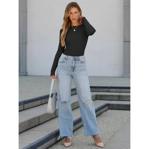 imageATHMILE Womens Ribbed Knit T Shirt Casual Crewneck Tops Short SleeveLong Sleeve Sweaters Slim Fit Basic TeesBlack