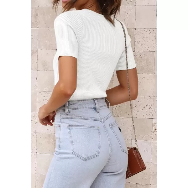 imageATHMILE Womens Ribbed Knit T Shirt Casual Crewneck Tops Short SleeveLong Sleeve Sweaters Slim Fit Basic TeesWhiteshort Sleeve