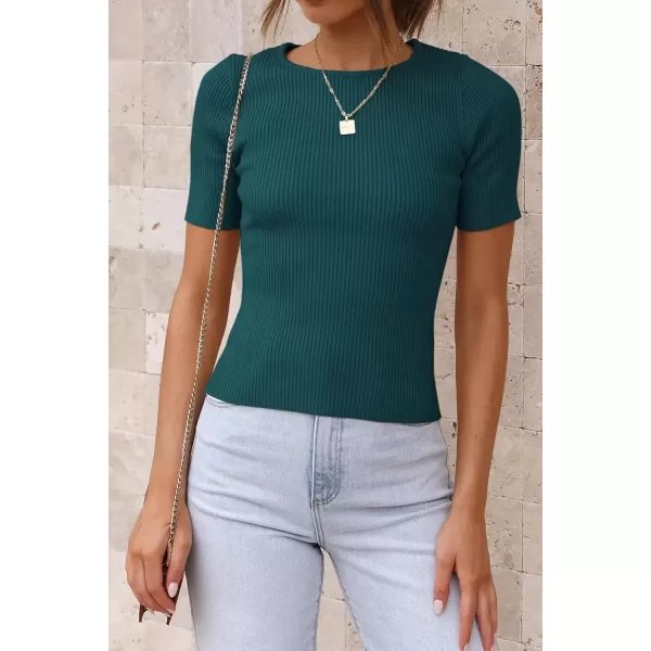 imageATHMILE Womens Ribbed Knit T Shirt Casual Crewneck Tops Short SleeveLong Sleeve Sweaters Slim Fit Basic TeesGreenshort Sleeve