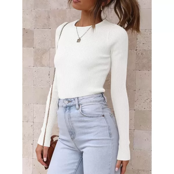 imageATHMILE Womens Ribbed Knit T Shirt Casual Crewneck Tops Short SleeveLong Sleeve Sweaters Slim Fit Basic TeesWhite