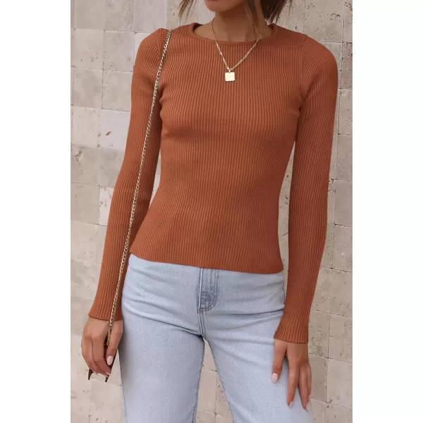 imageATHMILE Womens Ribbed Knit T Shirt Casual Crewneck Tops Short SleeveLong Sleeve Sweaters Slim Fit Basic TeesOrange