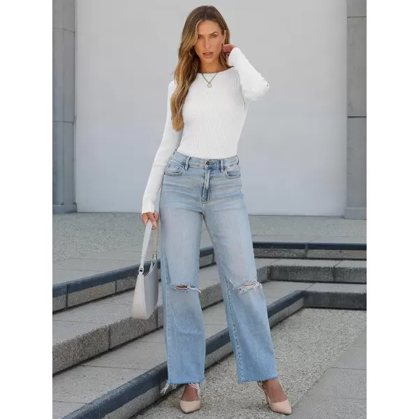imageATHMILE Womens Ribbed Knit T Shirt Casual Crewneck Tops Short SleeveLong Sleeve Sweaters Slim Fit Basic TeesWhite