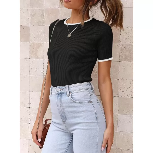 imageATHMILE Womens Ribbed Knit T Shirt Casual Crewneck Tops Short SleeveLong Sleeve Sweaters Slim Fit Basic TeesBlackwhiteshort Sleeve