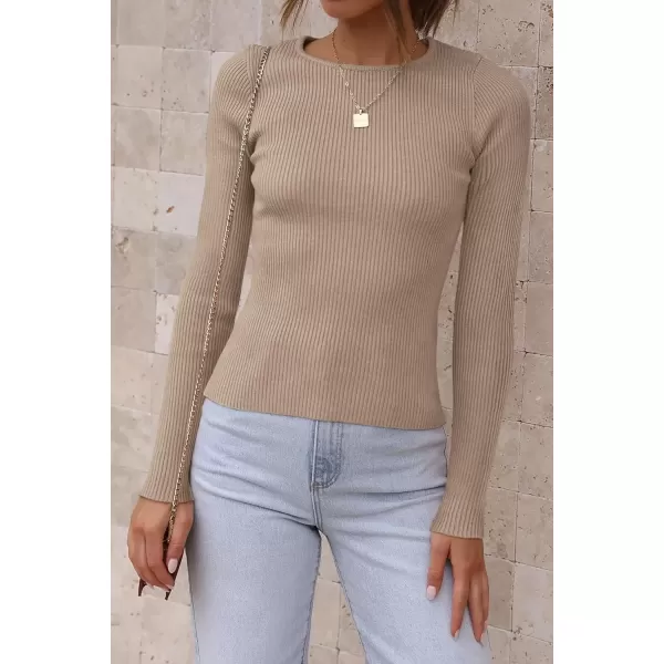 imageATHMILE Womens Ribbed Knit T Shirt Casual Crewneck Tops Short SleeveLong Sleeve Sweaters Slim Fit Basic TeesLight Coffee