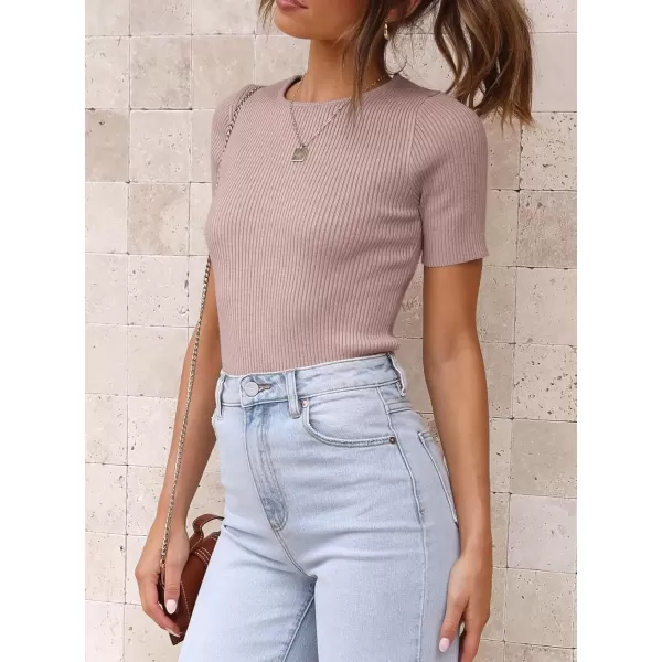 imageATHMILE Womens Ribbed Knit T Shirt Casual Crewneck Tops Short SleeveLong Sleeve Sweaters Slim Fit Basic TeesDarkpinkshort Sleeve