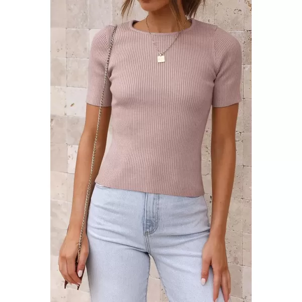 imageATHMILE Womens Ribbed Knit T Shirt Casual Crewneck Tops Short SleeveLong Sleeve Sweaters Slim Fit Basic TeesDarkpinkshort Sleeve