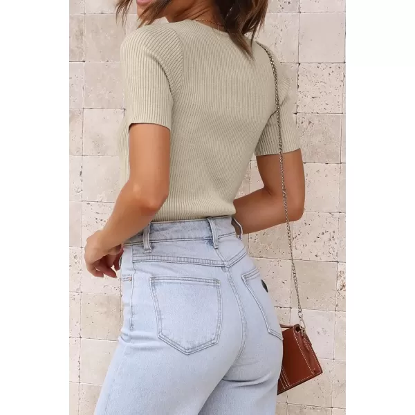 imageATHMILE Womens Ribbed Knit T Shirt Casual Crewneck Tops Short SleeveLong Sleeve Sweaters Slim Fit Basic TeesAlmondshort Sleeve