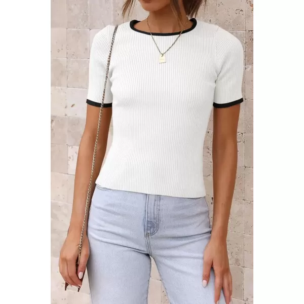 imageATHMILE Womens Ribbed Knit T Shirt Casual Crewneck Tops Short SleeveLong Sleeve Sweaters Slim Fit Basic TeesWhiteblackshort Sleeve