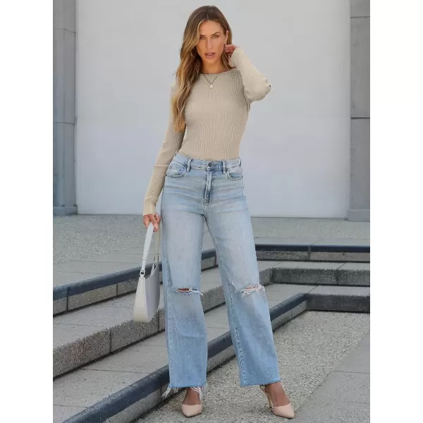 imageATHMILE Womens Ribbed Knit T Shirt Casual Crewneck Tops Short SleeveLong Sleeve Sweaters Slim Fit Basic TeesAlmond