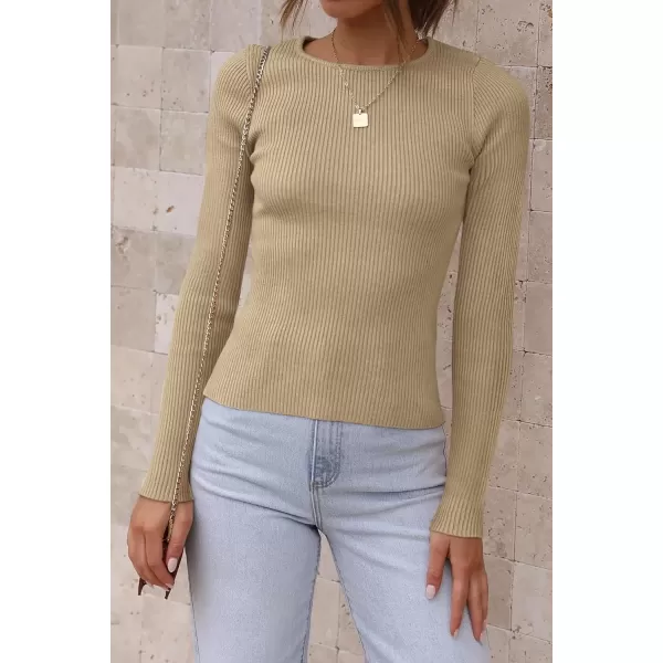 imageATHMILE Womens Ribbed Knit T Shirt Casual Crewneck Tops Short SleeveLong Sleeve Sweaters Slim Fit Basic TeesToffee
