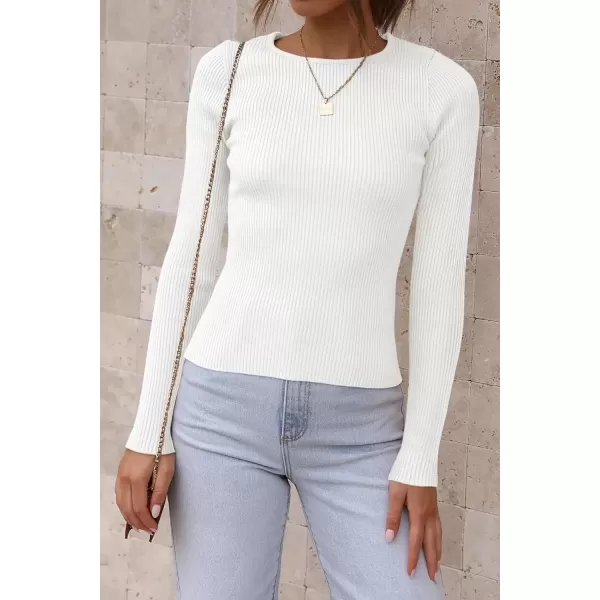 imageATHMILE Womens Ribbed Knit T Shirt Casual Crewneck Tops Short SleeveLong Sleeve Sweaters Slim Fit Basic TeesWhite