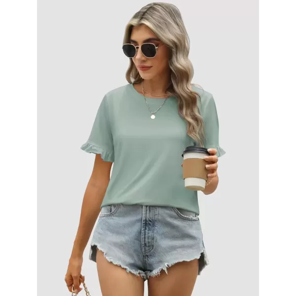 imageATHMILE Womens Short Sleeve Casual T Shirts Summer Ruffle Plain Round Neck Loose Fit Tee Blouse TopsGreyblue