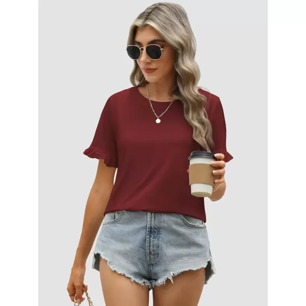 imageATHMILE Womens Short Sleeve Casual T Shirts Summer Ruffle Plain Round Neck Loose Fit Tee Blouse TopsWinered