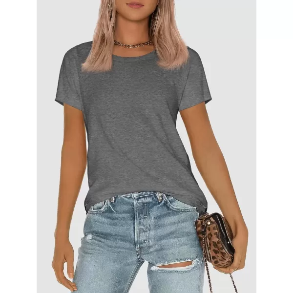 imageATHMILE Womens Short Sleeve Round Neck Shirts Summer Top Fashion Basic TeeGrey
