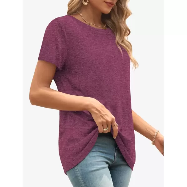imageATHMILE Womens Short Sleeve Round Neck Shirts Summer Top Fashion Basic TeePink Red