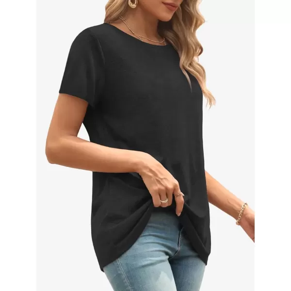 imageATHMILE Womens Short Sleeve Round Neck Shirts Summer Top Fashion Basic TeeBlack